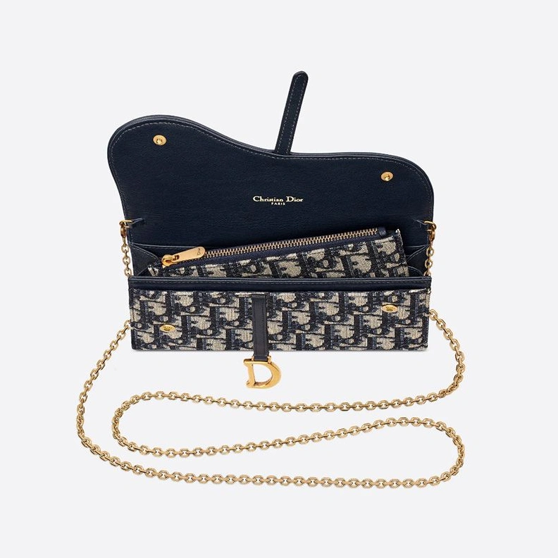 Dior Saddle Wallet In Oblique Motif Canvas Blue Popular 5592