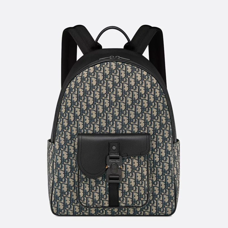 Dior Saddle Zip Backpack In Oblique Motif Canvas with Grained Calfskin Blue BestValue 267