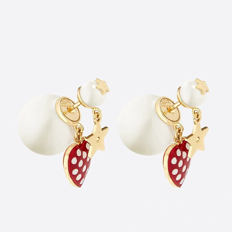 Dior Tribales Dioramour Earrings Metal, White Resin Pearls and Red Lacquer with White Polka Dots Gold WellDesigned 7848