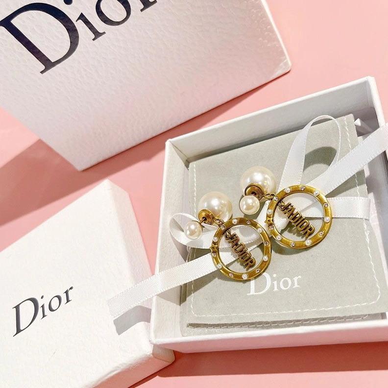 Dior Tribales Earrings Antique J'ADIOR, White Resin Pearls And Silver Crystals Gold EasyMatch 9062