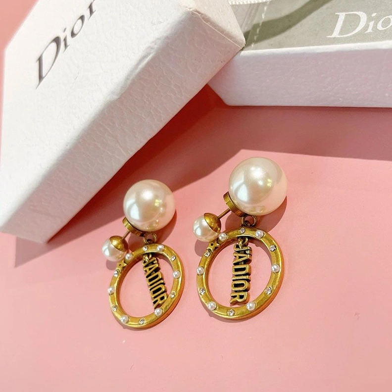 Dior Tribales Earrings Antique J'ADIOR, White Resin Pearls And Silver Crystals Gold EasyMatch 9062