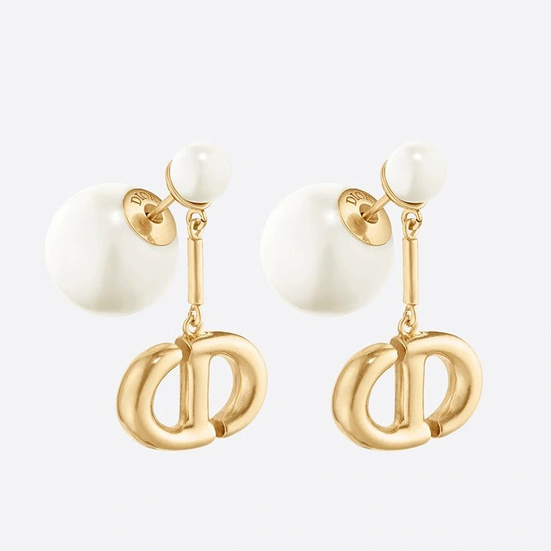 Dior Tribales Earrings CD Drop and White Resin Pearls Gold SmartChoice 3466