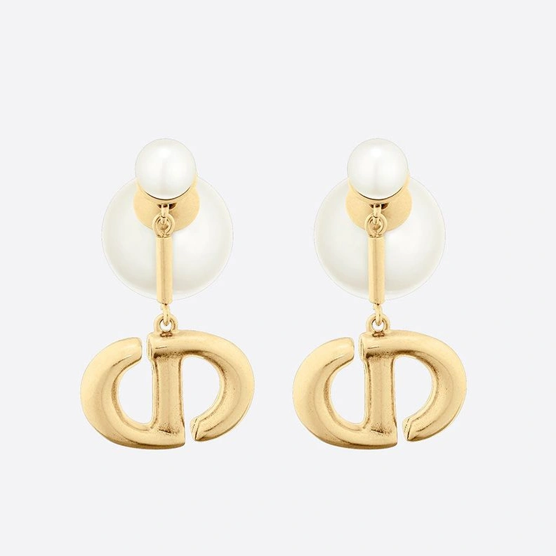 Dior Tribales Earrings CD Drop and White Resin Pearls Gold SmartChoice 3466