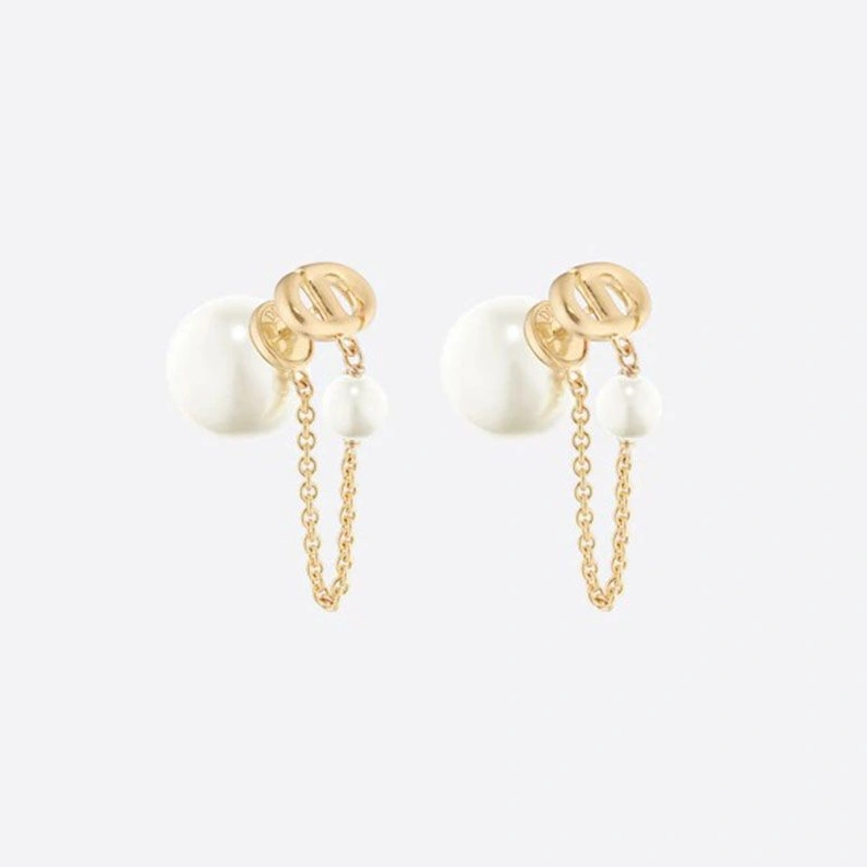 Dior Tribales Earrings Chain Metal And White Resin Pearls Gold ModernLook 449
