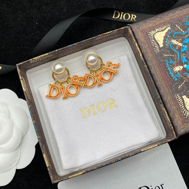 Dior Tribales Earrings Metal, Orange Transparent Resin And White Resin Pearl Gold Popular 4742