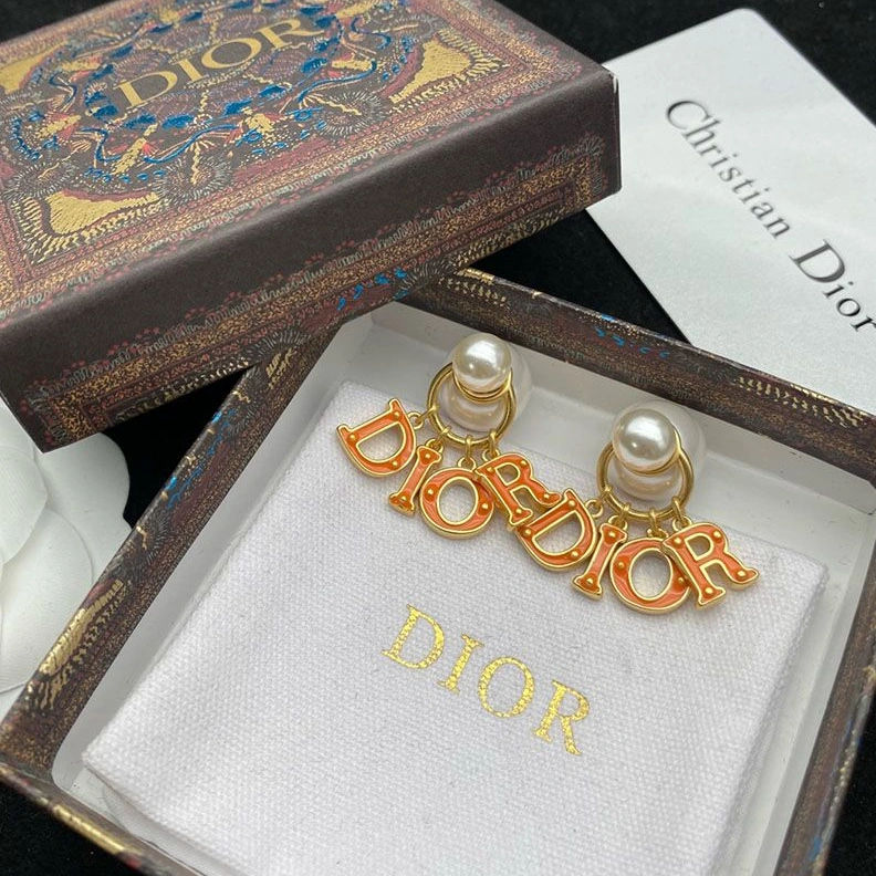 Dior Tribales Earrings Metal, Orange Transparent Resin And White Resin Pearl Gold Popular 4742