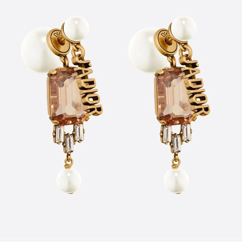 Dior Tribales Earrings Metal, White Resin Pearls And Crystals Brown Affordable 3089