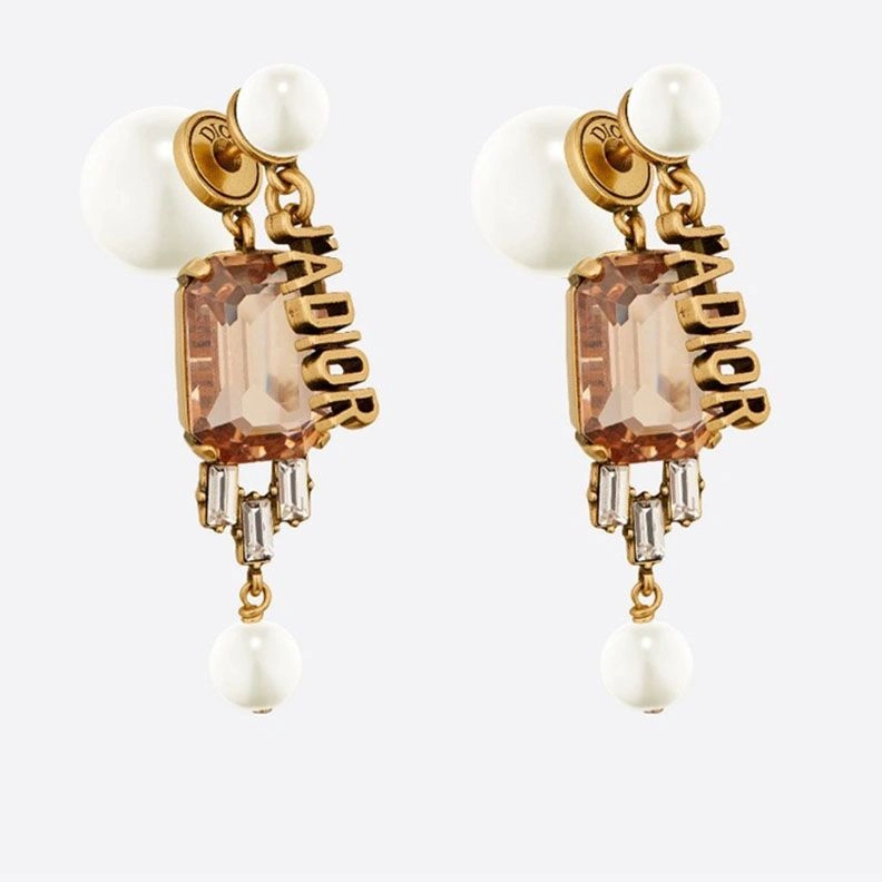 Dior Tribales Earrings Metal, White Resin Pearls And Crystals Brown UrbanStyle 4356