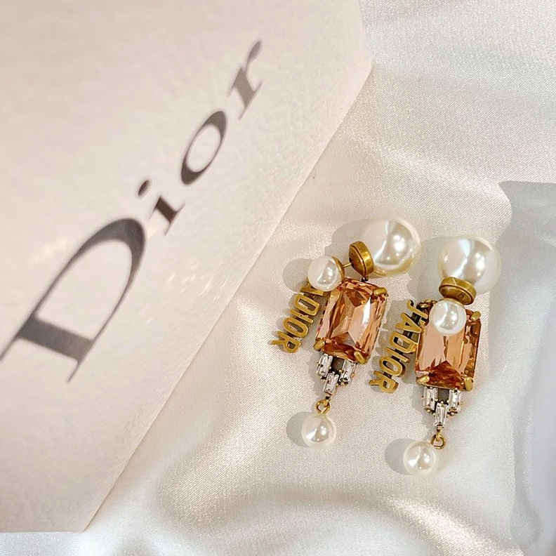 Dior Tribales Earrings Metal, White Resin Pearls And Crystals Brown UrbanStyle 4356