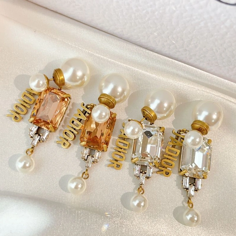 Dior Tribales Earrings Metal, White Resin Pearls And Crystals Silver NewStyle 2584