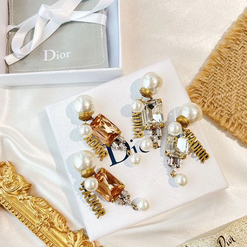 Dior Tribales Earrings Metal, White Resin Pearls And Crystals Silver NewStyle 2584