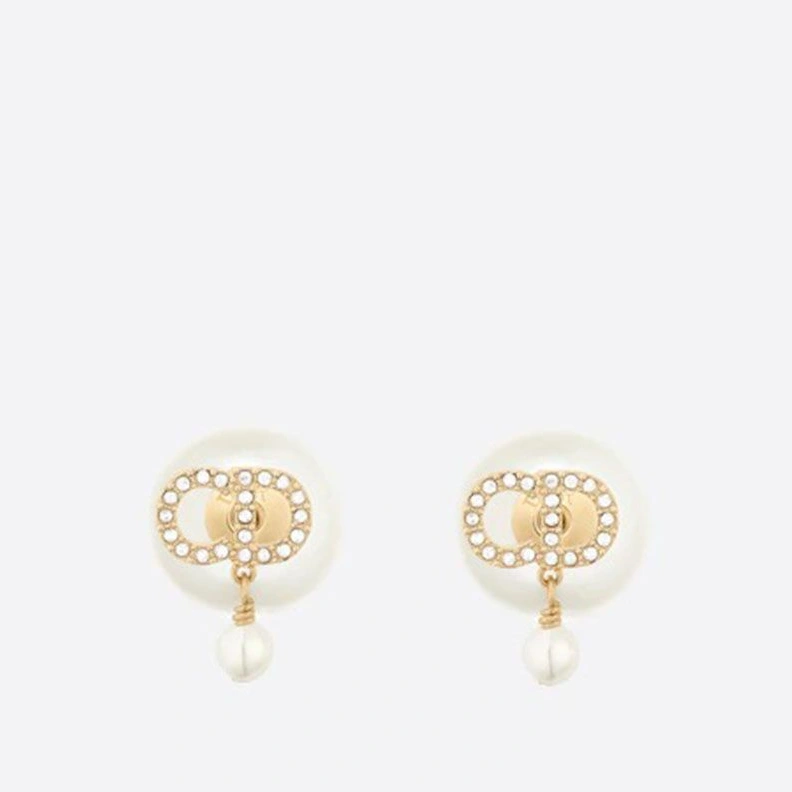 Dior Tribales Earrings Metal With White Resin Pearls And White Crystals Gold Affordable 7632