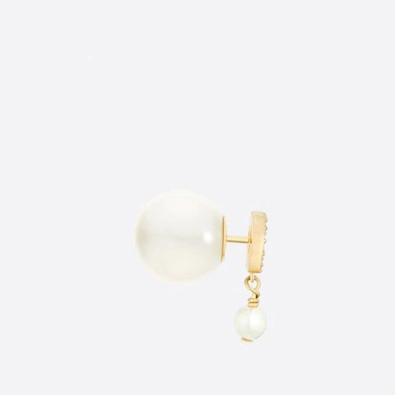 Dior Tribales Earrings Metal With White Resin Pearls And White Crystals Gold Affordable 7632
