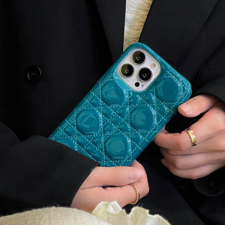 Dior iPhone Case Cannage Patent Leather Blue GoodFit 7331