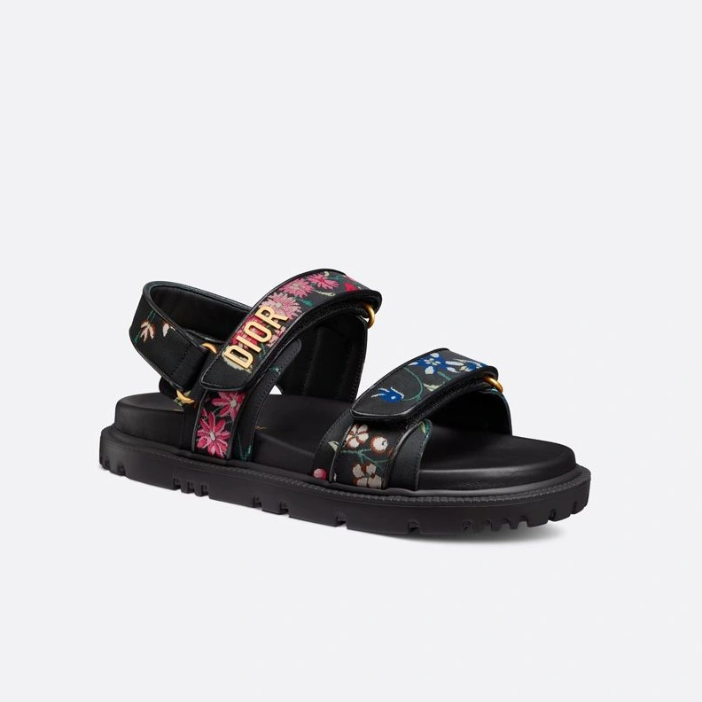 DiorAct Sandals Women Petites Fleurs Technical Fabric Black HighQuality 7431