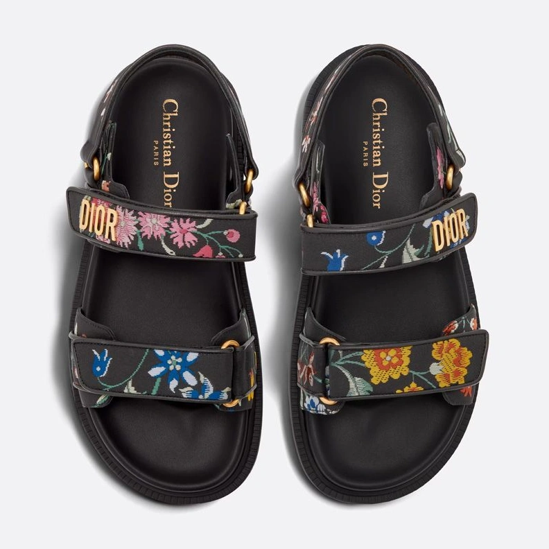 DiorAct Sandals Women Petites Fleurs Technical Fabric Black HighQuality 7431