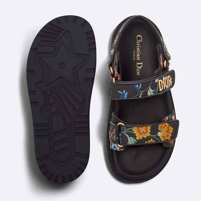 DiorAct Sandals Women Petites Fleurs Technical Fabric Black HighQuality 7431