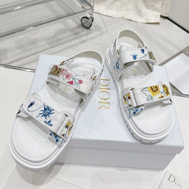 DiorAct Sandals Women Petites Fleurs Technical Fabric White Trendy 2352