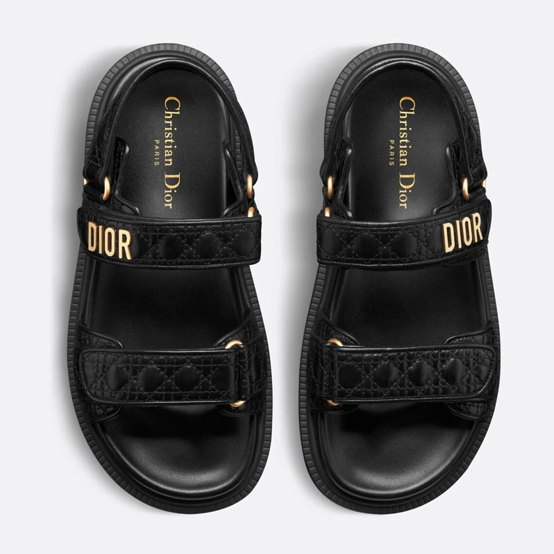 DiorAct Sandals Women Quilted Cannage Calfskin Black EasyMatch 1073