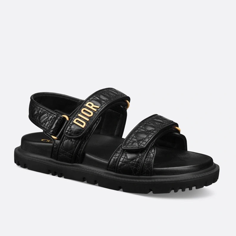 DiorAct Sandals Women Quilted Cannage Calfskin Black EasyMatch 1073