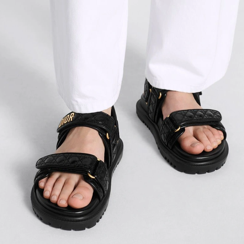 DiorAct Sandals Women Quilted Cannage Calfskin Black EasyMatch 1073