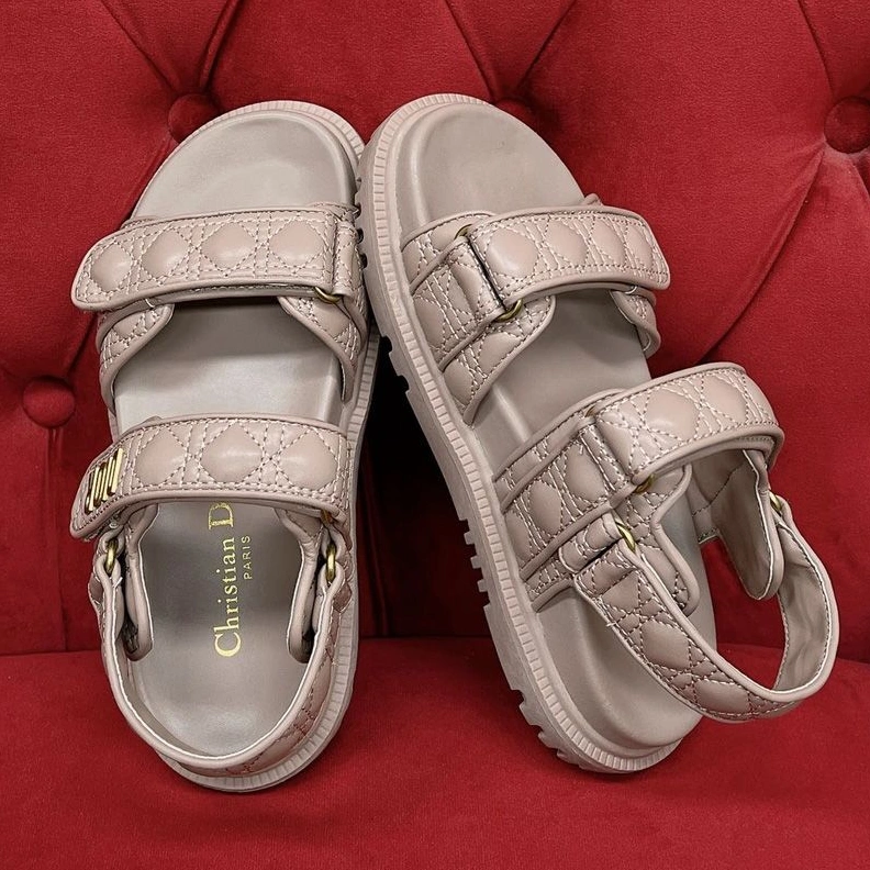 DiorAct Sandals Women Quilted Cannage Calfskin Pink GoodFit 8426