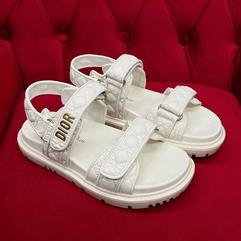 DiorAct Sandals Women Quilted Cannage Calfskin White StreetReady 1303