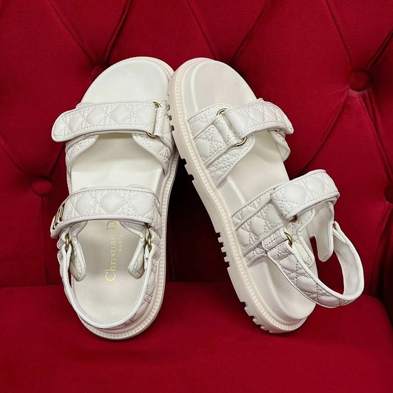 DiorAct Sandals Women Quilted Cannage Calfskin White StreetReady 1303