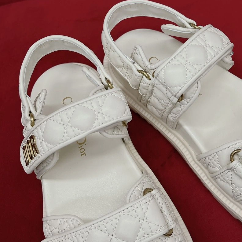 DiorAct Sandals Women Quilted Cannage Calfskin White StreetReady 1303