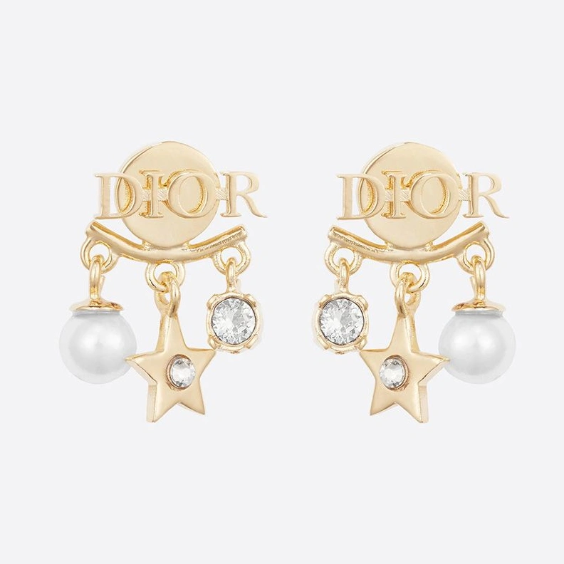 Diorevolution Earrings Metal, White Resin Pearls And White Crystals Gold StreetReady 2444