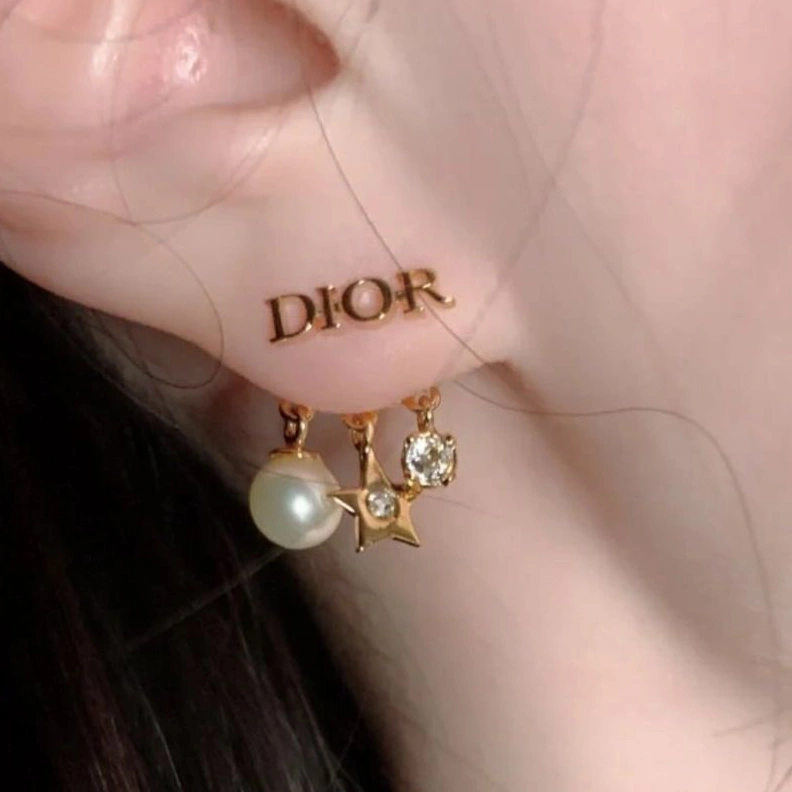 Diorevolution Earrings Metal, White Resin Pearls And White Crystals Gold StreetReady 2444