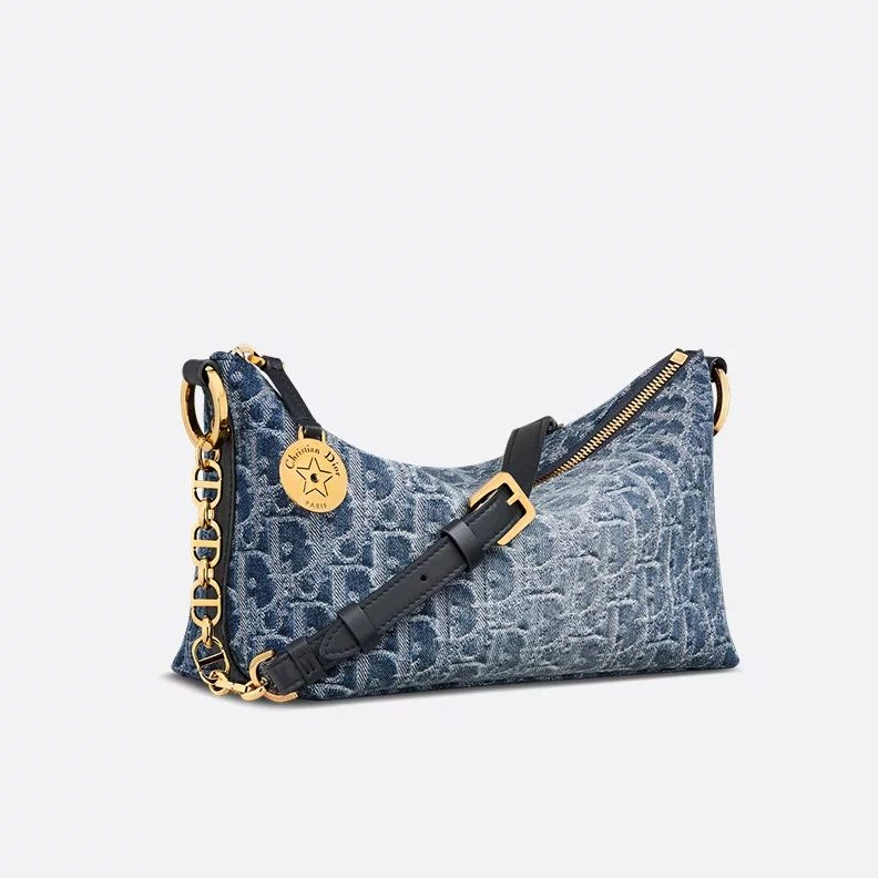 Diorstar Hobo Bag with Chain In Oblique Motif Denim Blue TopPick 6661
