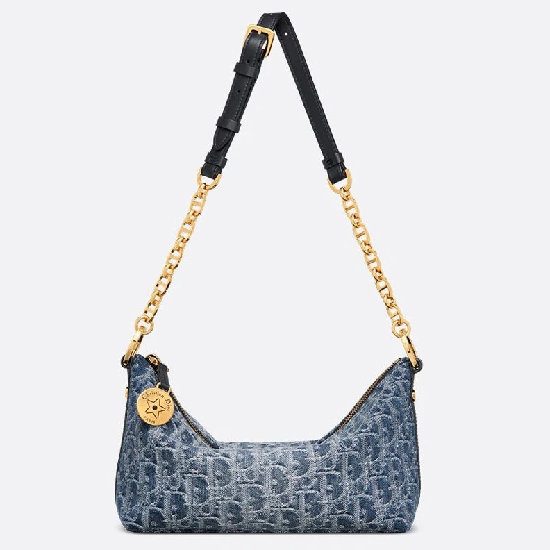 Diorstar Hobo Bag with Chain In Oblique Motif Denim Blue TopPick 6661