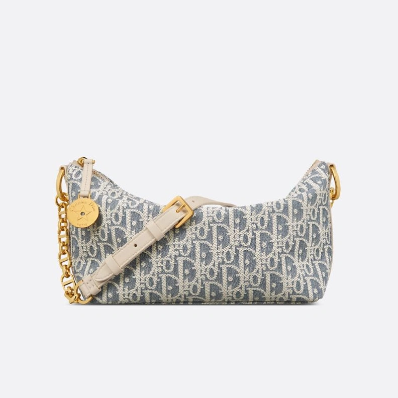 Diorstar Hobo Bag with Chain In Oblique Motif Raffia Blue StreetReady 5059