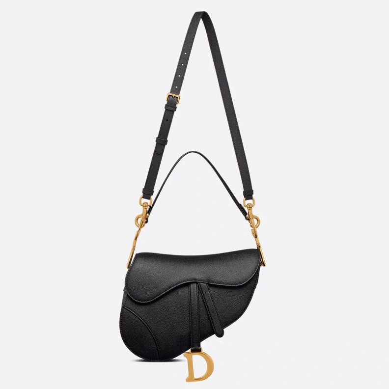 EasyMatch 1180 Dior Saddle Bag with Strap In Grained Calfskin Black