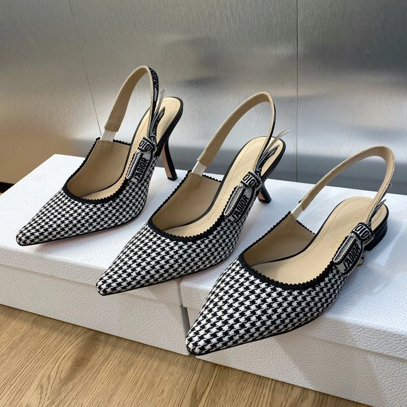 EasyMatch 1218 J'Adior Slingback Pumps Women Micro Houndstooth Motif Canvas Black