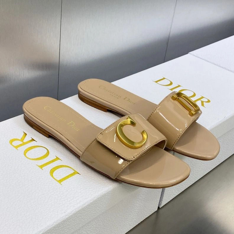 EasyMatch 1644 C'est Dior Slides Women Patent Leather Khaki