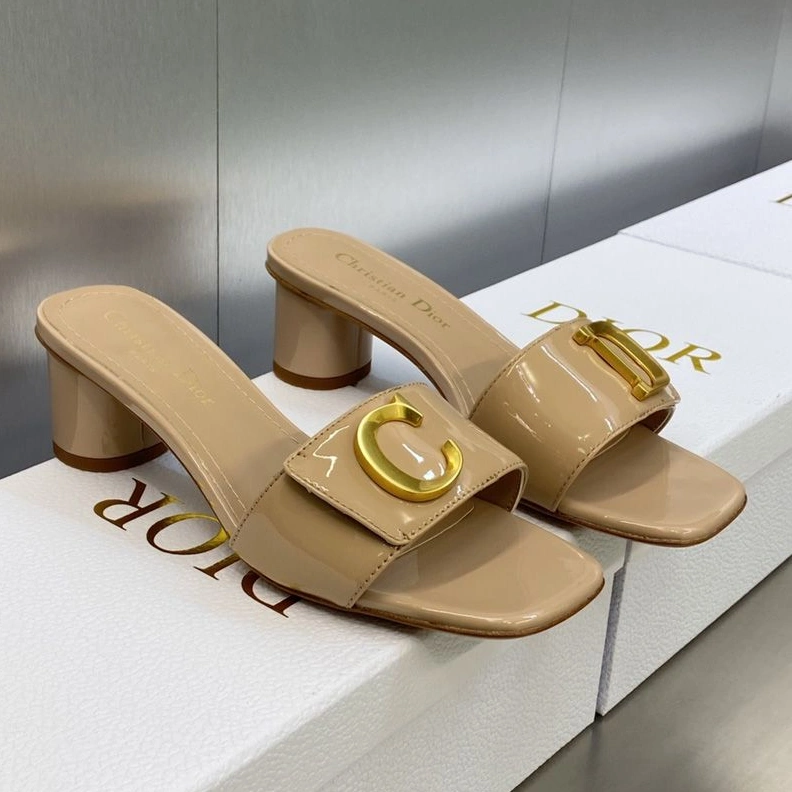 EasyMatch 1644 C'est Dior Slides Women Patent Leather Khaki