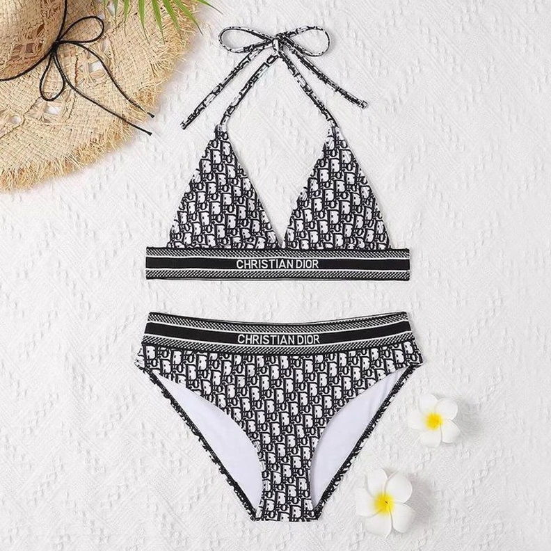 EasyMatch 3451 Christian Dior Bikini Women Oblique Motif Lycra Black White