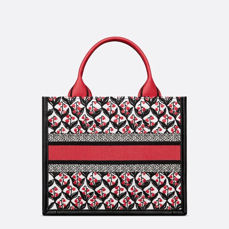 EasyMatch 3903 Dior Book Tote with Strap In Dioramour Lily Of The Valley Motif Canvas and Calfskin Red