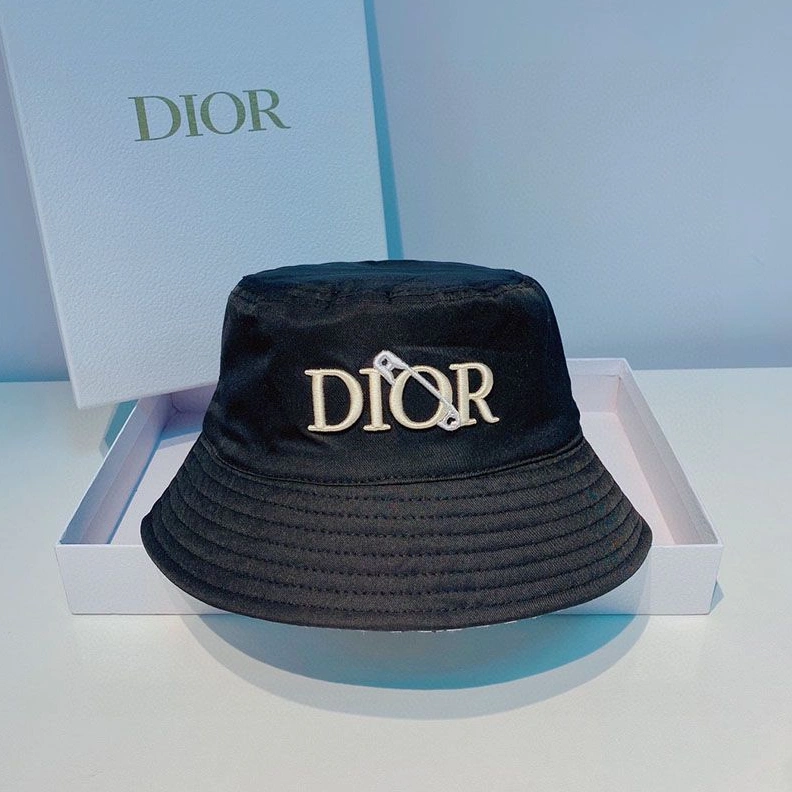 EasyMatch 4157 Dior Reversible Bucket Hat Safety Pin Logo Houndstooth Motif Cotton Black