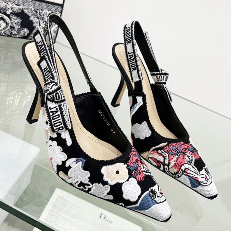 EasyMatch 4231 J'Adior Slingback Pumps Women Toile de Jouy Pop Motif Canvas Black