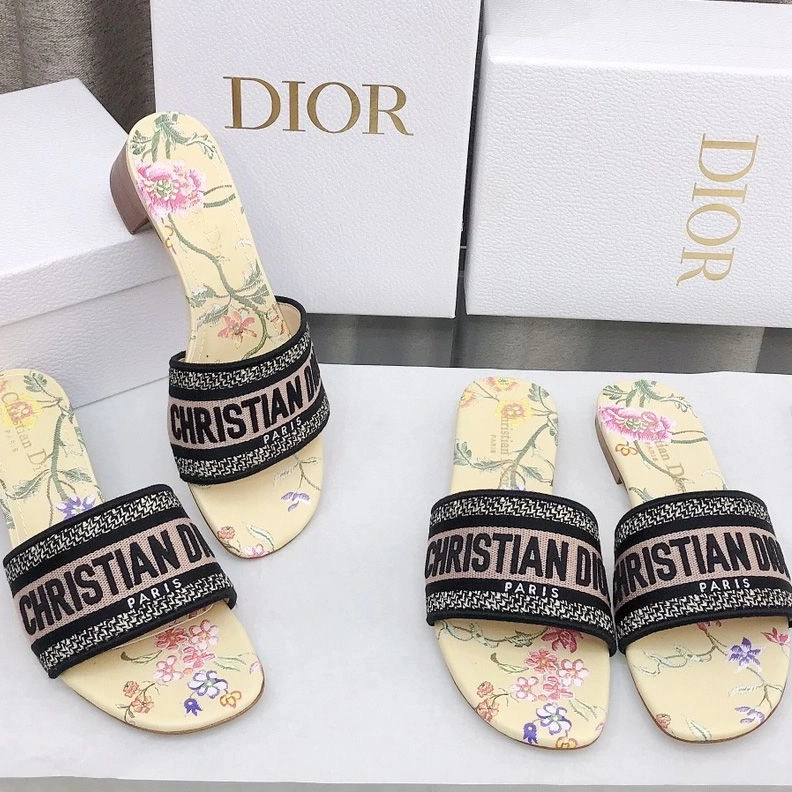 EasyMatch 4450 Christian Dior Dway Slides Women Petites Fleurs Motif Canvas Yellow