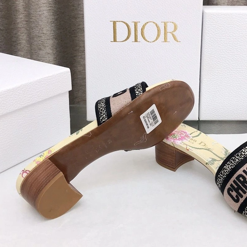 EasyMatch 4450 Christian Dior Dway Slides Women Petites Fleurs Motif Canvas Yellow