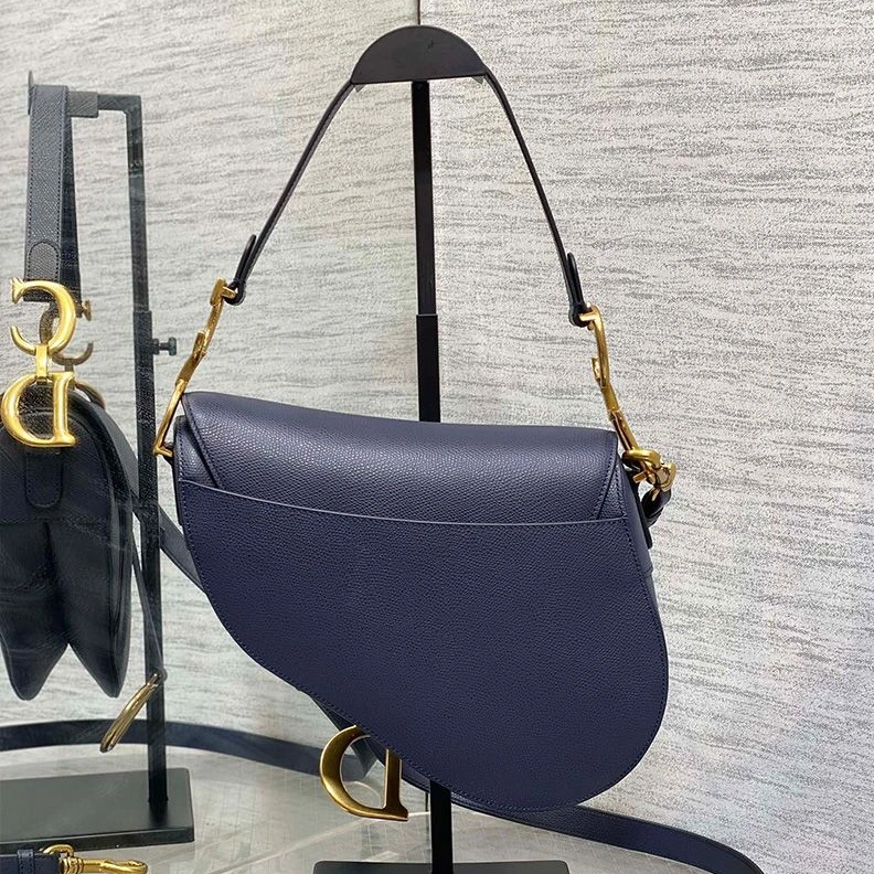 EasyMatch 4505 Dior Saddle Bag with Strap In Grained Calfskin Navy Blue