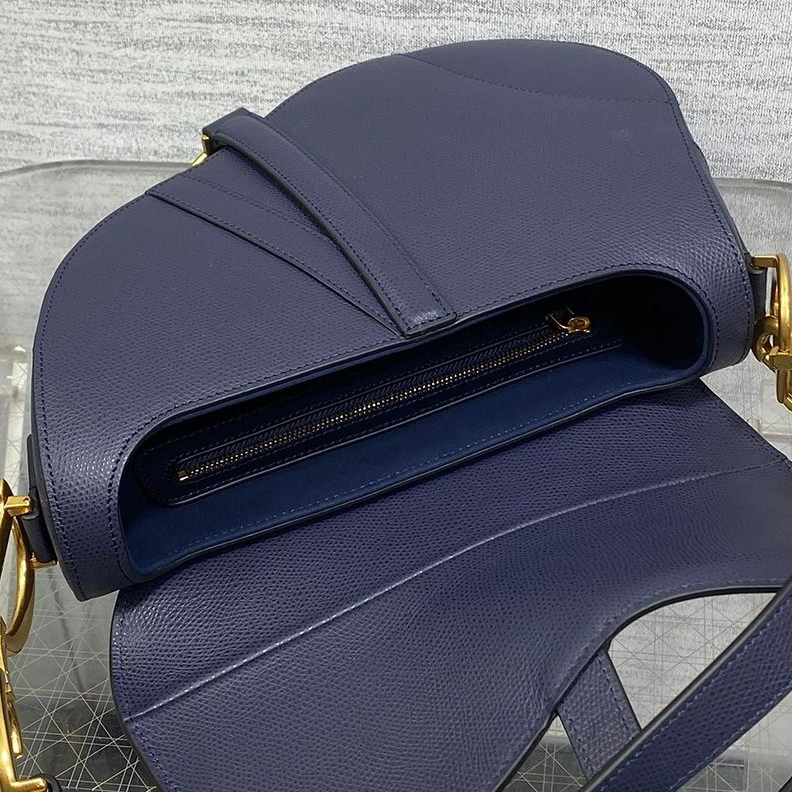 EasyMatch 4505 Dior Saddle Bag with Strap In Grained Calfskin Navy Blue