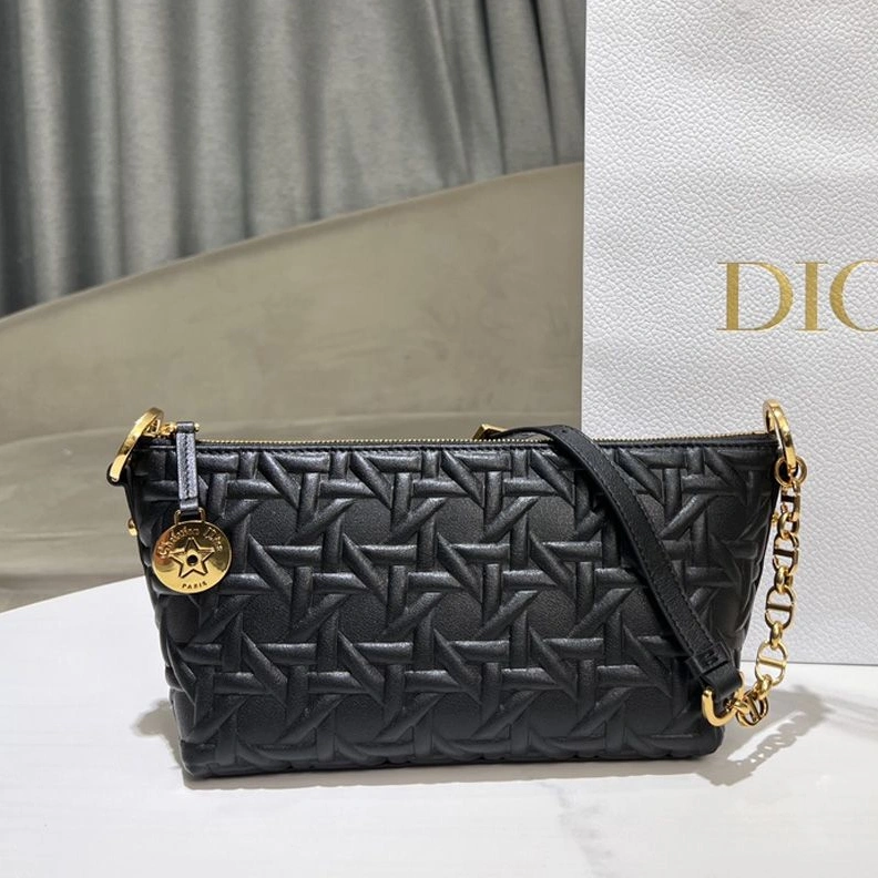 EasyMatch 4560 Diorstar Hobo Bag with Chain In Graphic Cannage Calfskin Black