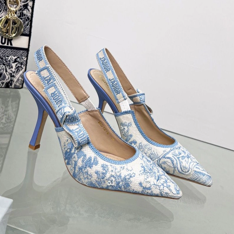 EasyMatch 4913 J'Adior Slingback Pumps Women Toile de Jouy Motif Canvas Sky Blue