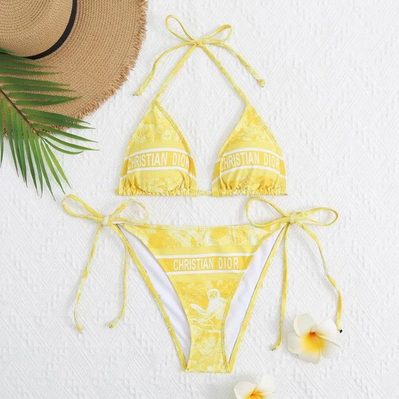 EasyMatch 5793 Christian Dior Bikini Women Toile De Jouy Motif Lycra Yellow