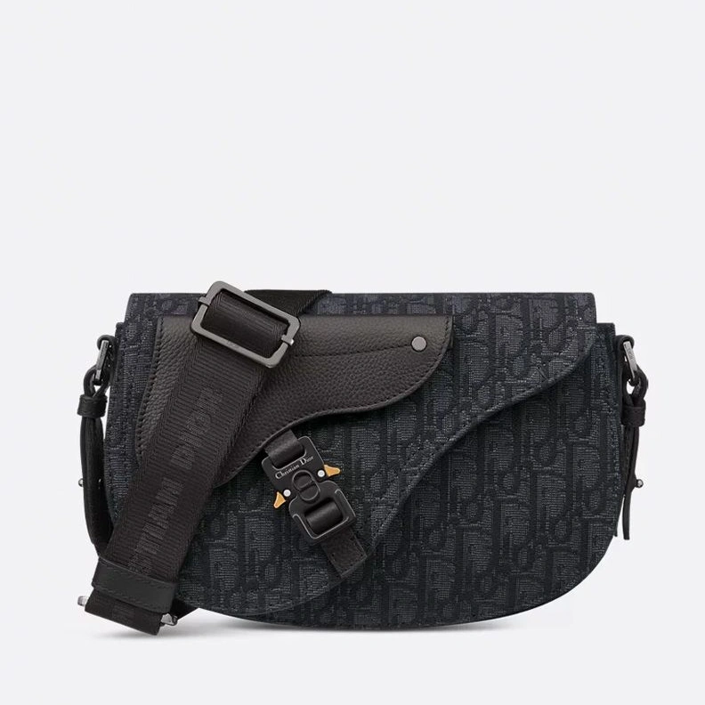 EasyMatch 6243 Dior Saddle Compact Messenger In Oblique Motif Canvas and Grained Calfskin Black